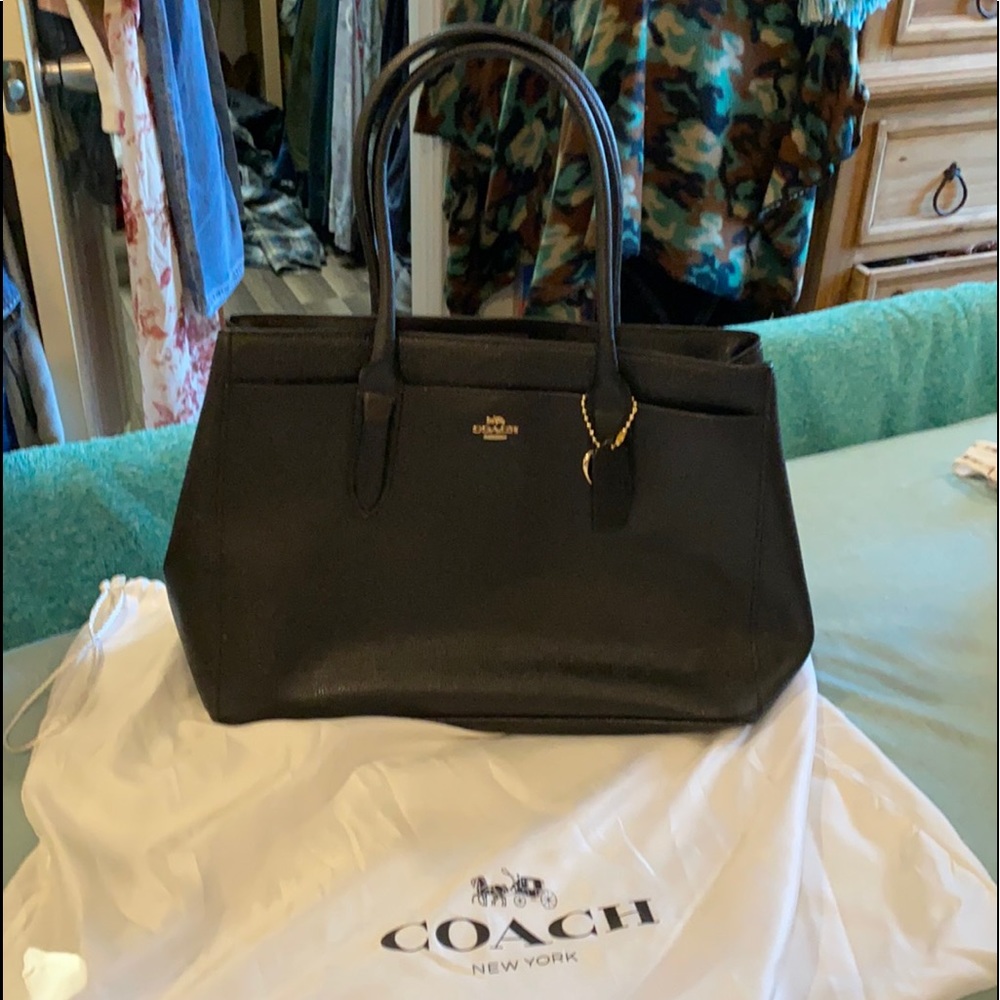 Black Large Coach Purse Length 14 1/2”, Width 4 1/2”, Height 9 1/2”